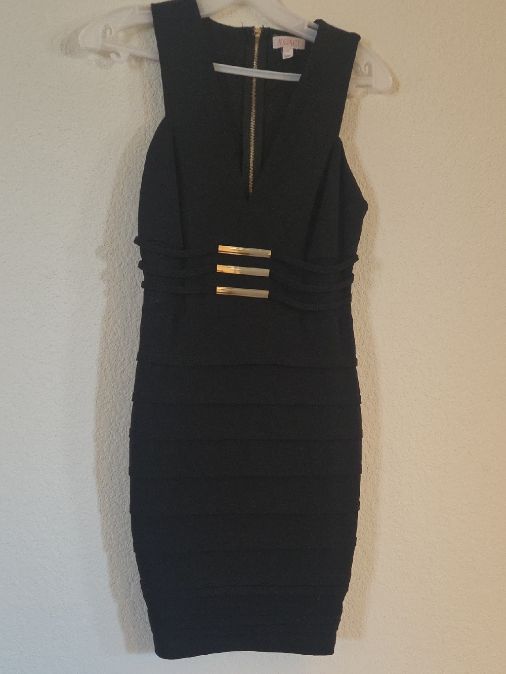a'gaci Black Bandage Dress with Gold Waist Bars